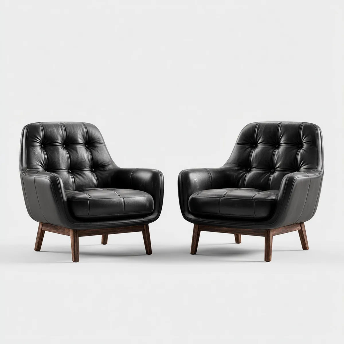 2er Set Lounge-Sessel Schwarz 82 x 84 x 92 cm mit PU-Bezug und Massivholzfüßen abgerundet