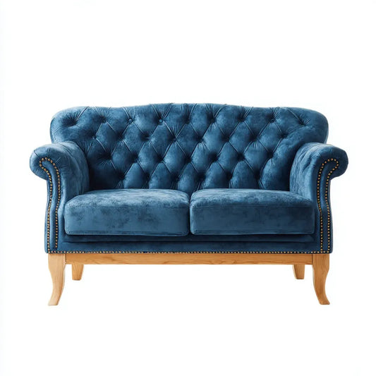 2-Sitzer Chesterfield Sofa Dunkelblau 160 x 90 x 100 cm Polyester-Samt Rechteckig
