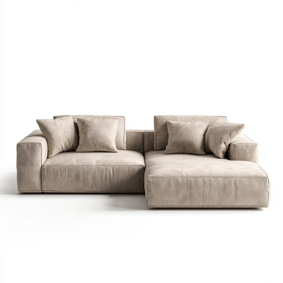 Ecksofa mit Recamiere rechts Beige 280 x 170 cm Polyester Samt L-Form