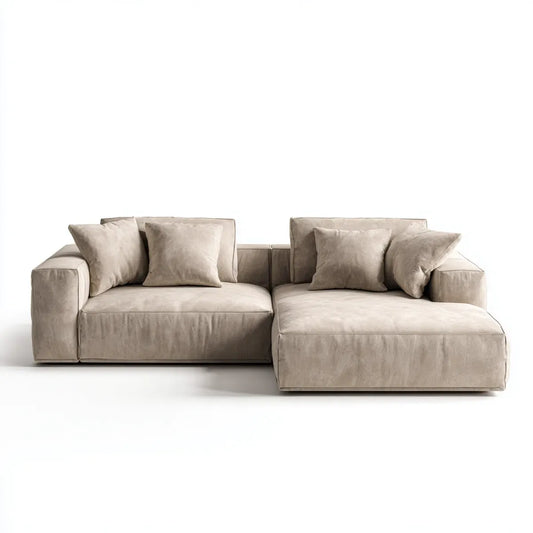 Ecksofa mit Recamiere rechts Beige 280 x 170 cm Polyester Samt L-Form