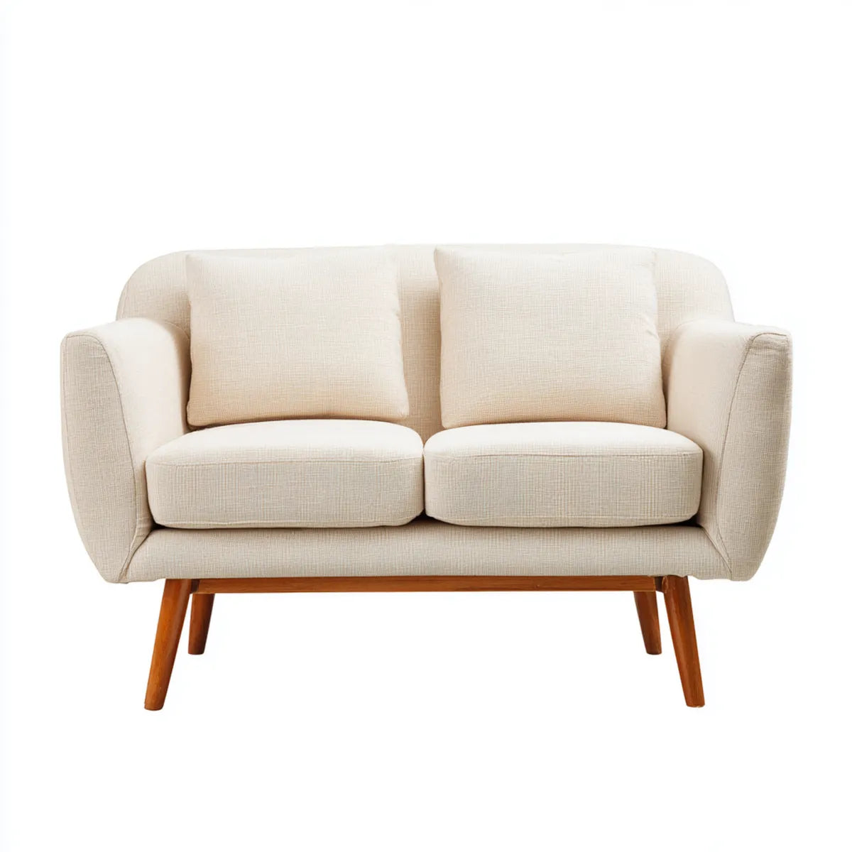 2-Sitzer Sofa Creme 140 x 82 x 82 cm Polyesterbezug Massivholzgestell Gerade Form