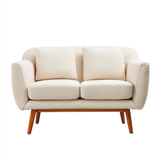 2-Sitzer Sofa Creme 140 x 82 x 82 cm Polyesterbezug Massivholzgestell Gerade Form