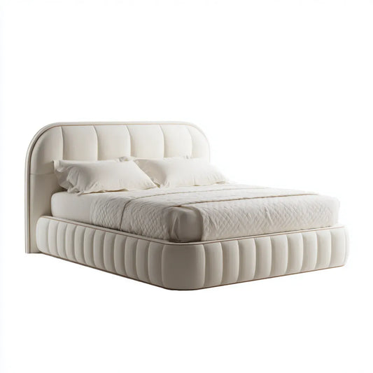 Polsterbett Doppelbett Cremeweiß 180 x 200 cm Polyester-Samt MDF Sperrholz abgerundet
