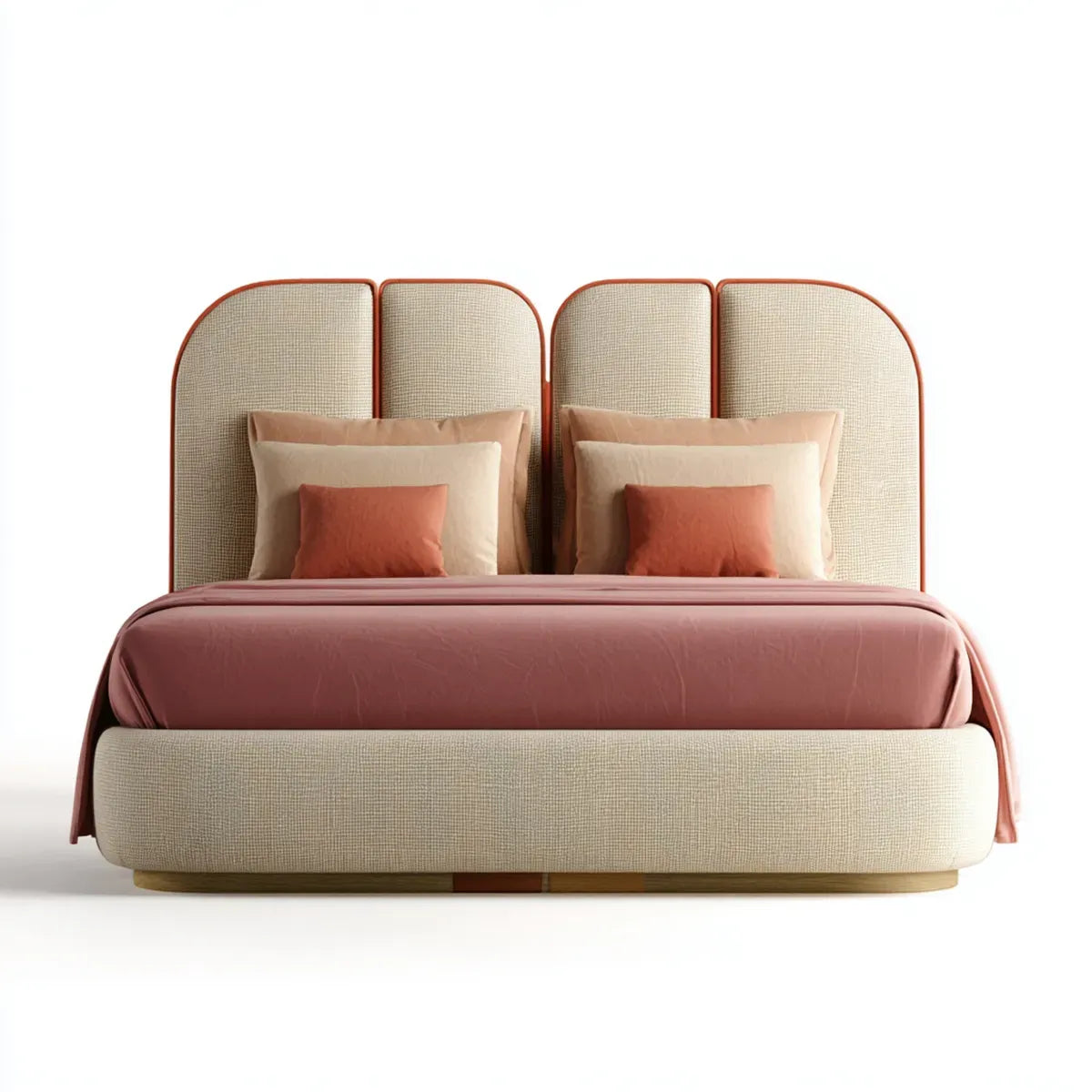 Polsterbett Doppelbett Beige Cognac 180 x 200 cm mit Polyesterbezug und Holzrahmen