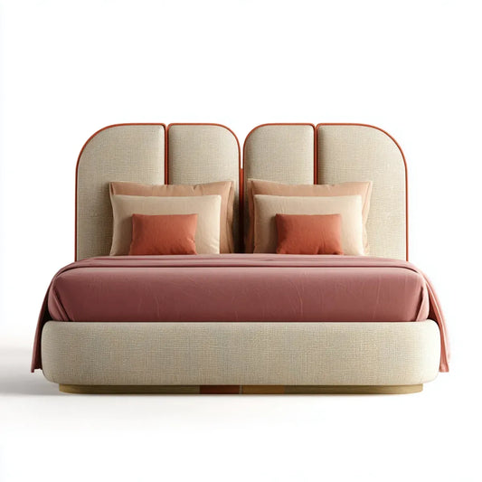 Polsterbett Doppelbett Beige Cognac 180 x 200 cm mit Polyesterbezug und Holzrahmen