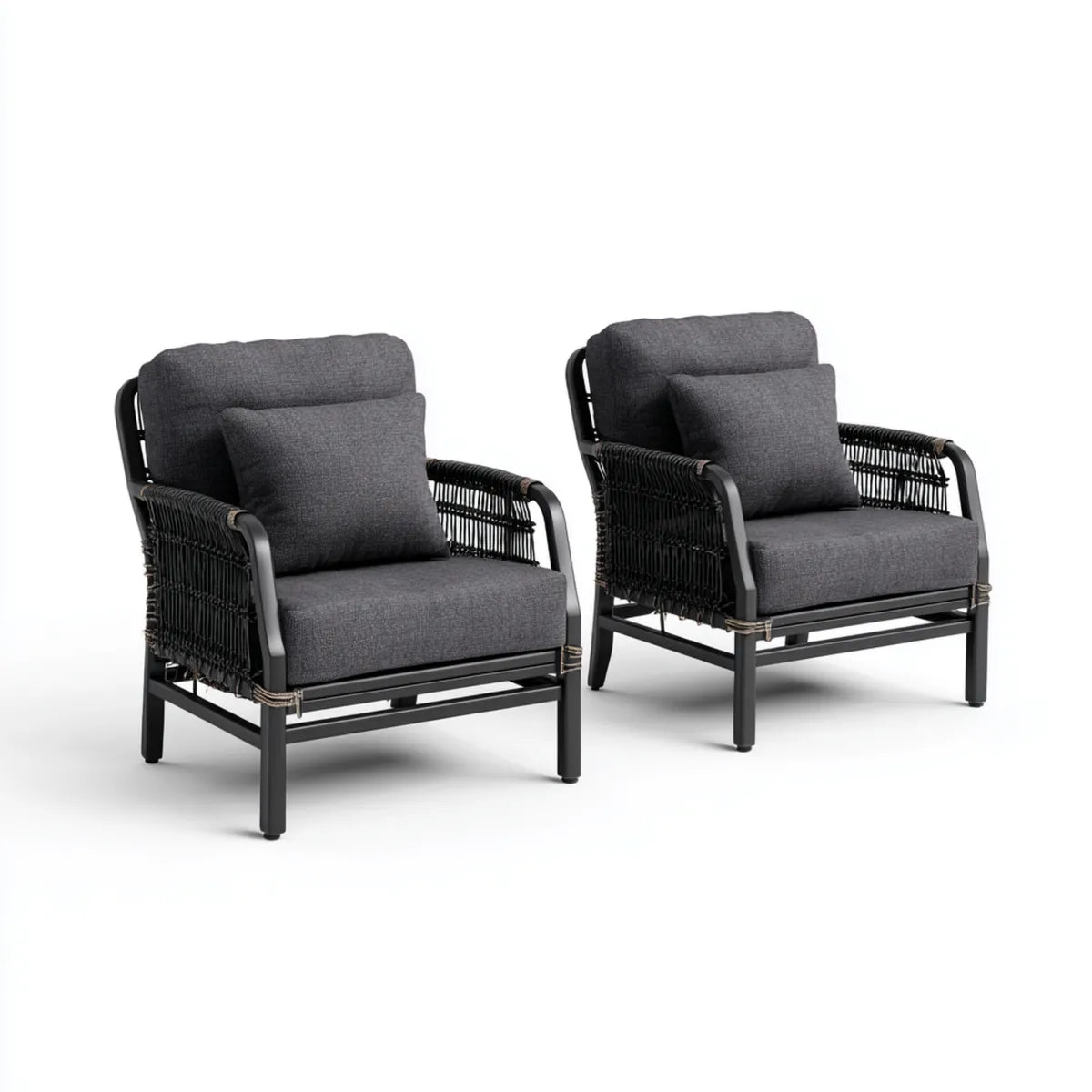 2er Set Loungesessel mit Kissen Anthrazit Schwarz 70 x 75 x 78 cm Polyester Polypropylen Stahl rechteckig