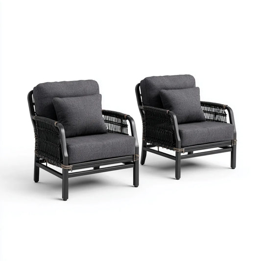 2er Set Loungesessel mit Kissen Anthrazit Schwarz 70 x 75 x 78 cm Polyester Polypropylen Stahl rechteckig