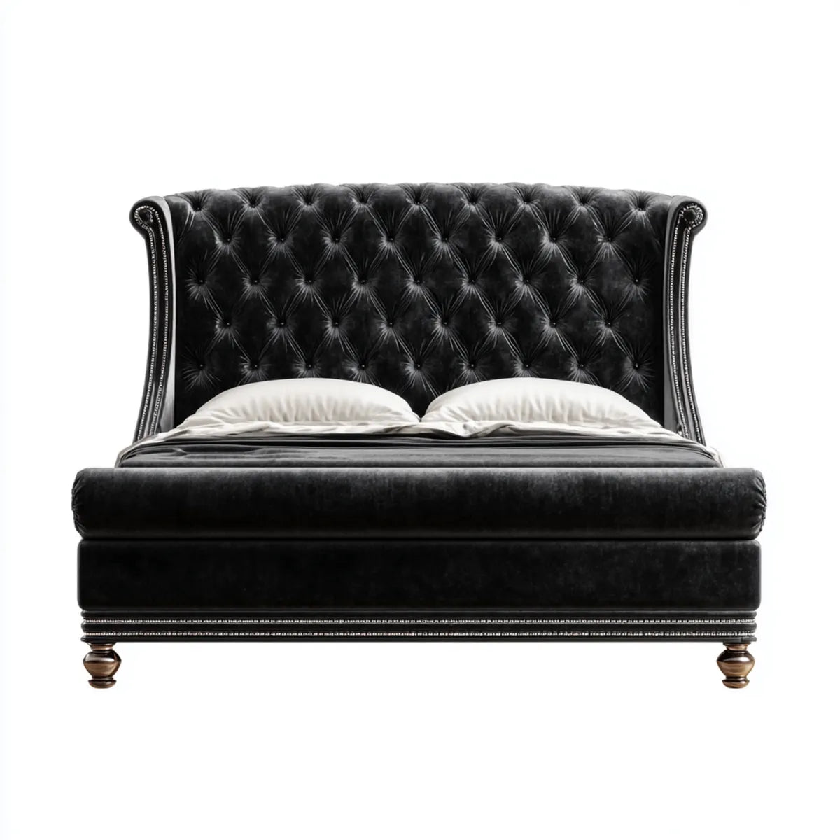 Polsterbett Doppelbett Schwarz 180 x 200 cm Samtstoff mit Chesterfield-Kopfteil