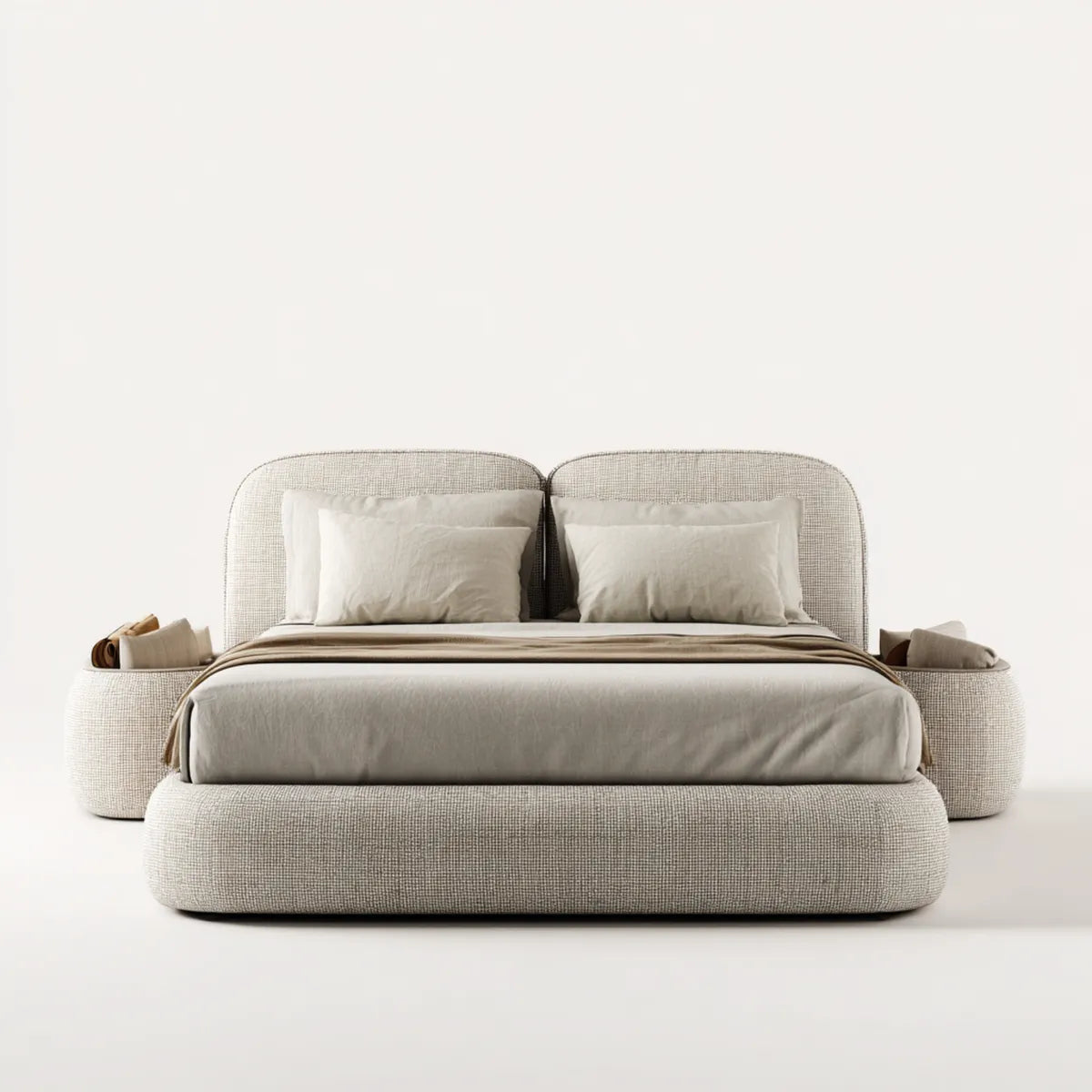 Polsterbett Set Beige 180 x 200 cm mit 2 Nachttischen Polyestergewebe rechteckig