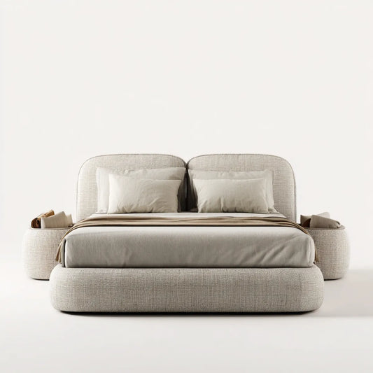 Polsterbett Set Beige 180 x 200 cm mit 2 Nachttischen Polyestergewebe rechteckig