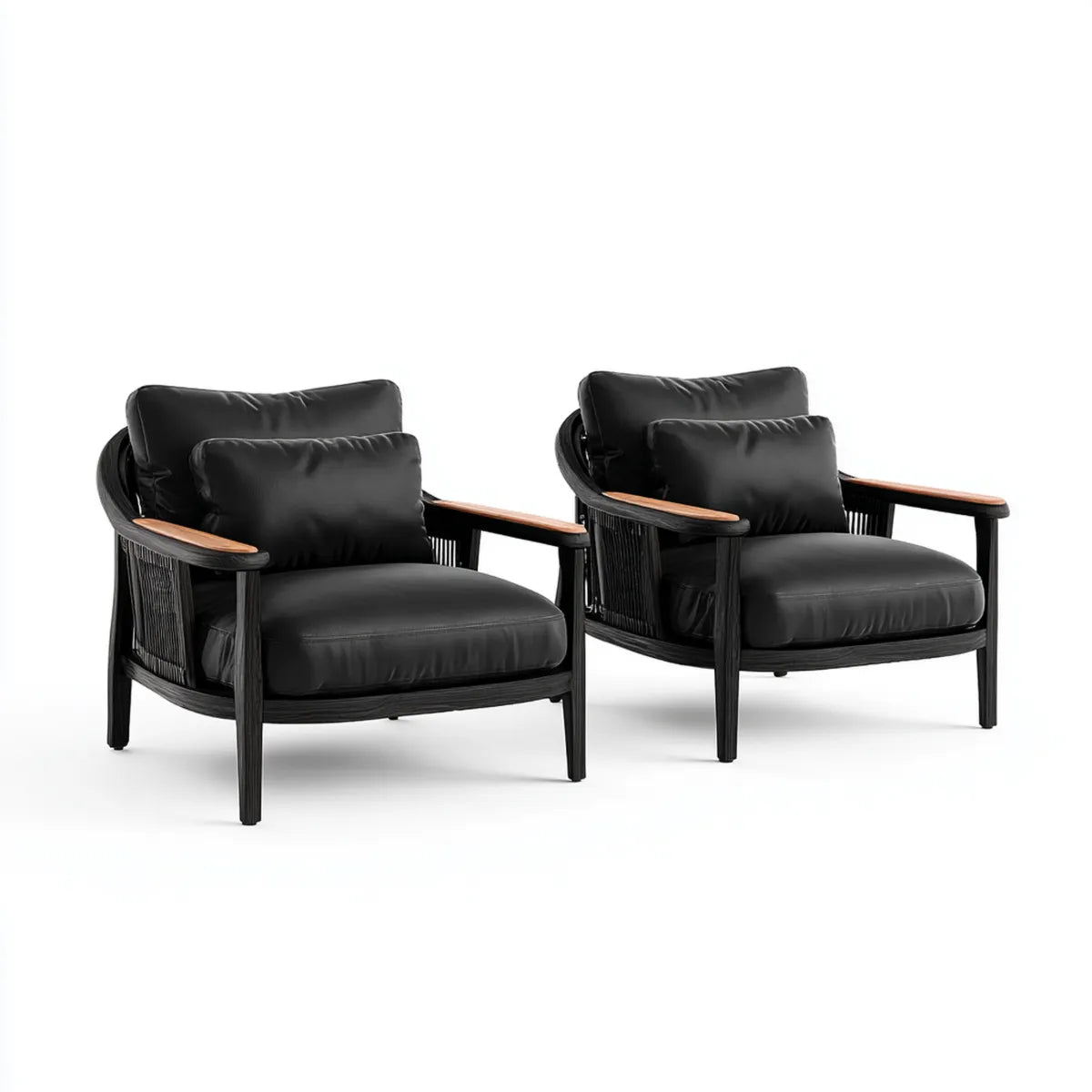 2er Set Loungesessel Schwarz 76 x 75 x 75 cm mit PU-Kunstleder und Massivholzgestell