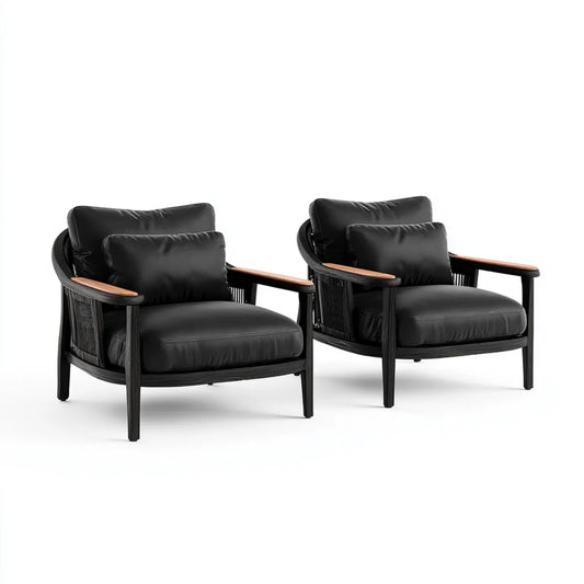 2er Set Loungesessel Schwarz 76 x 75 x 75 cm mit PU-Kunstleder und Massivholzgestell