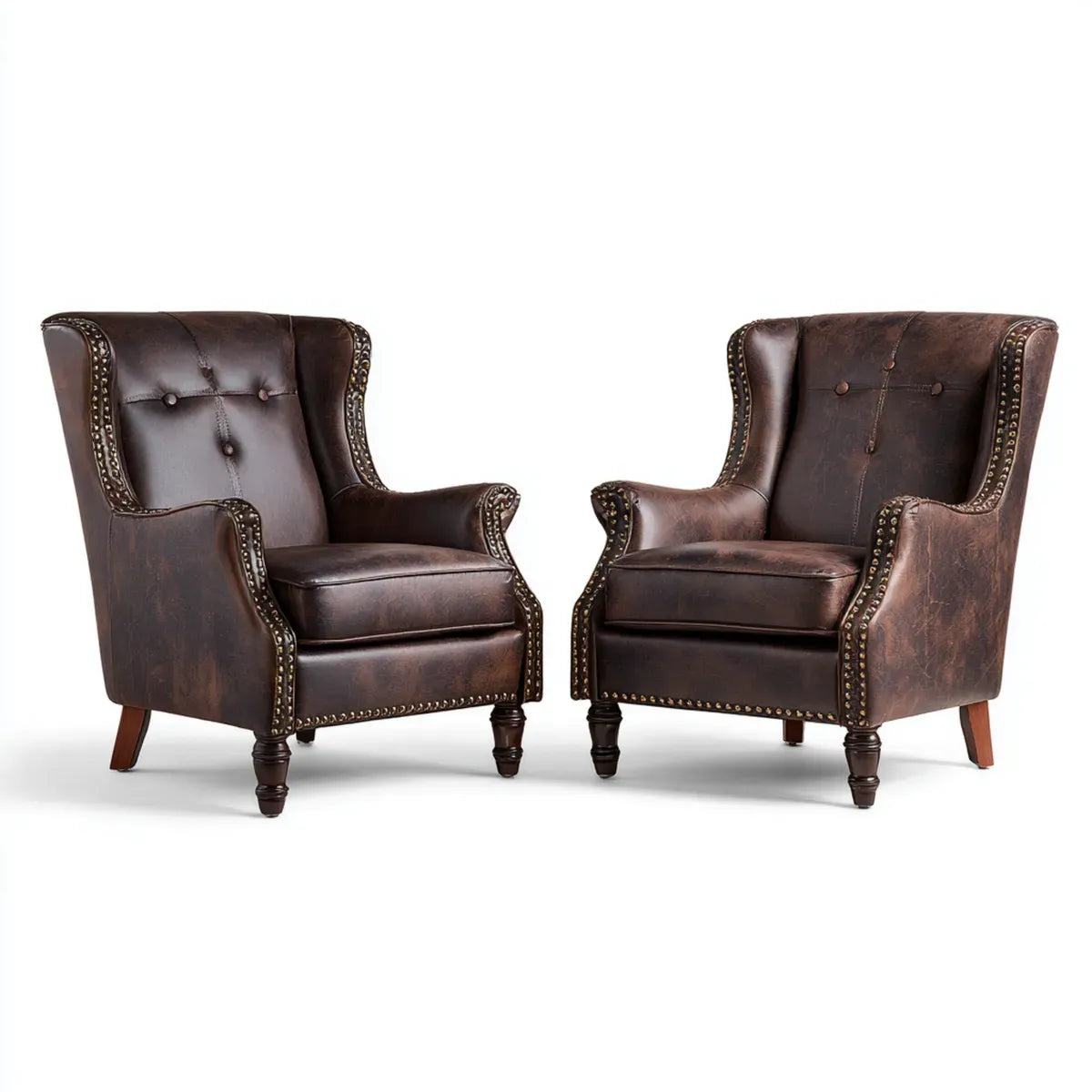 Ohrensessel 2er Set dunkelbraun 80 x 90 x 105 cm mit PU-Kunstleder und Massivholzbeinen
